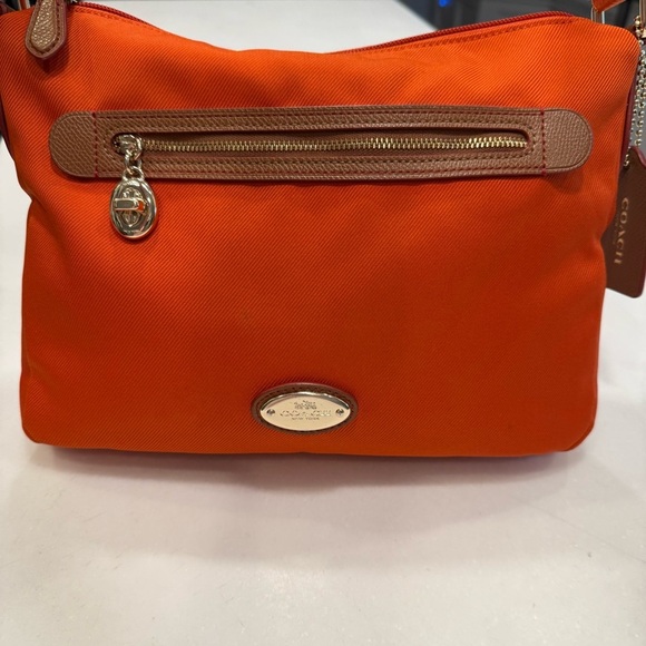 COACH SAWYER Tangerine Shoulder Cross body Canvas Bag Brass & Leather Accents - Picture 1 of 13